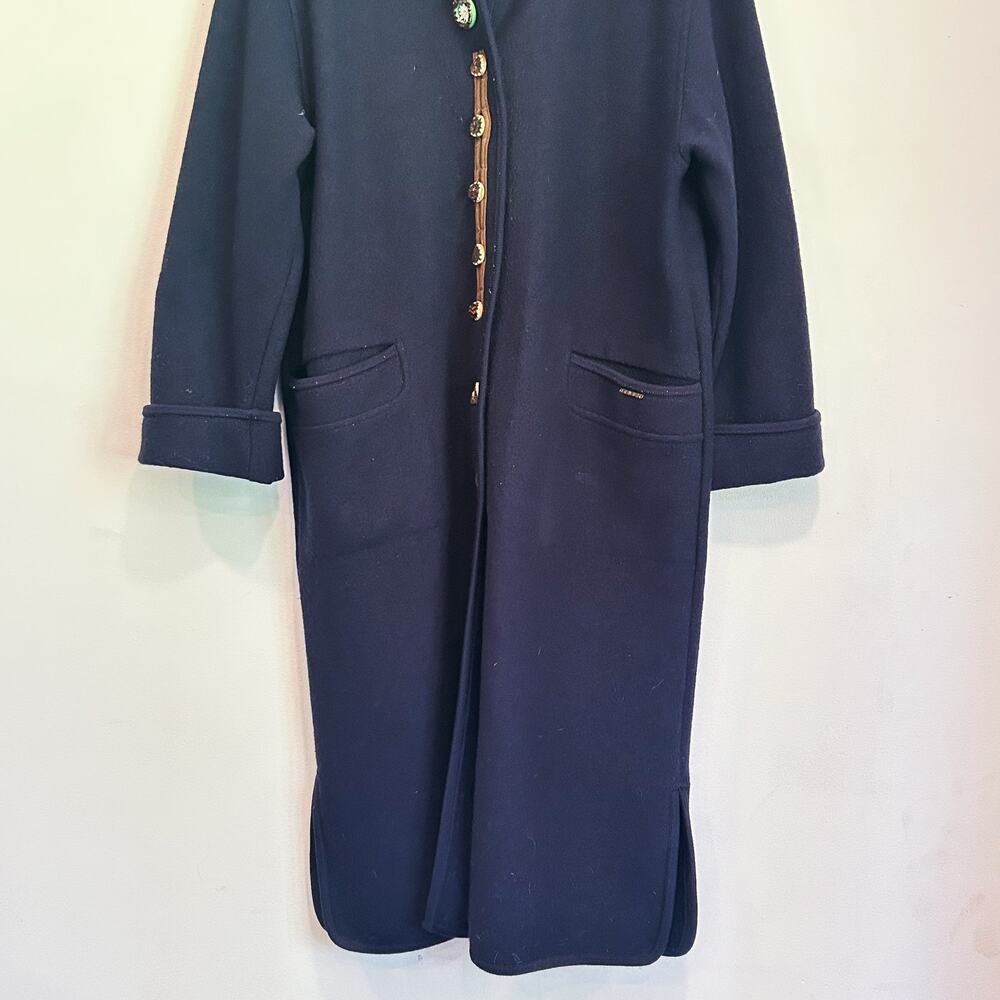 Geiger Wool Button Up Vintage Trench Coat Navy Blue Size 36/4 - Picture 3 of 7